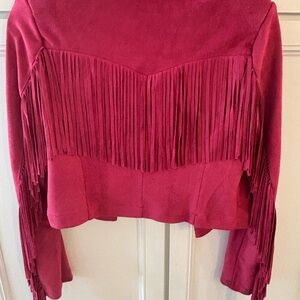 Women's Fringe Suede Jacket - Pink